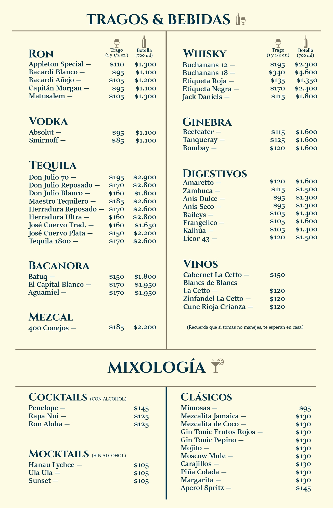 Menú Mariscos El Rey