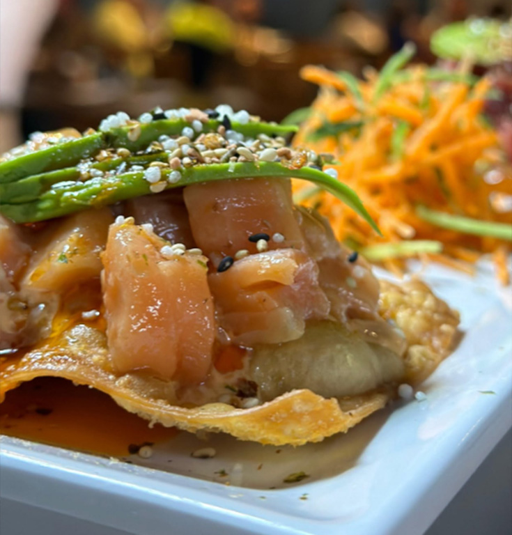 Tostada Won Ton de Salmón